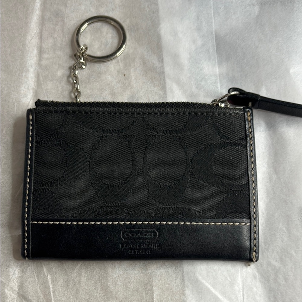 Coach Black Coin & Card Holder with Keychain - Picture 2 of 4